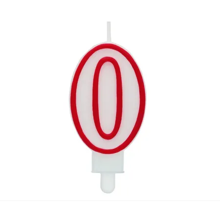 Świeczka cyferka "0" czerwony kontur